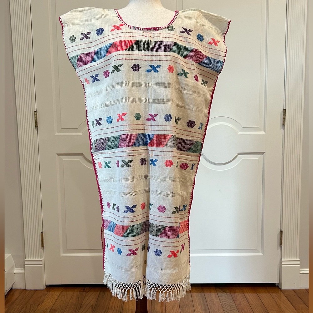 Mexican Women's Amuzgo Dress Huipil Tunic Flowers Design, Bohemian, Vintage.